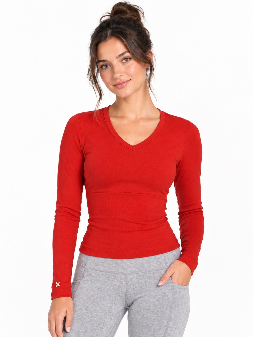 Vinny x Body Long Sleeve Top Small Red Fitted Ribbed Polyamide NWT